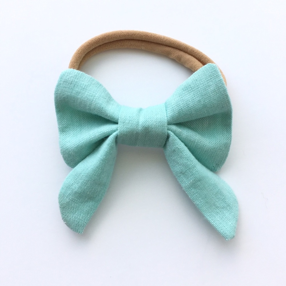 Organic Mini Sailor Bow Headband - Mint|Blue