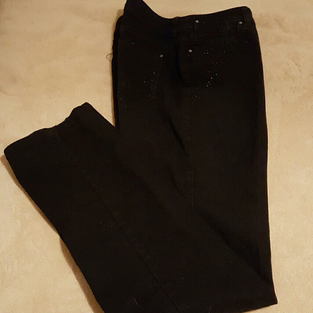 Chicos Platinum Black Rhinestone jeans, size 2