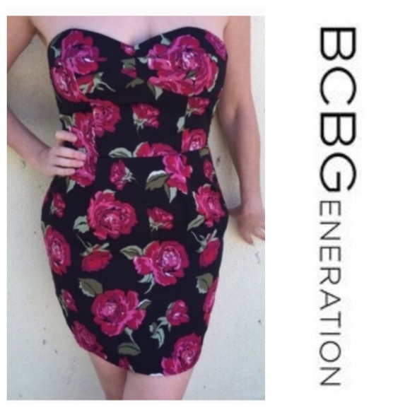BCBGeneration Dresses & Skirts - BCBGeneration FLORAL strapless dress cocktail SZ M