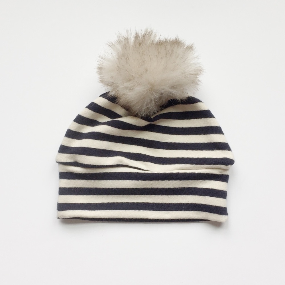 Handmade Organic French Terry Baby Hat with Pom