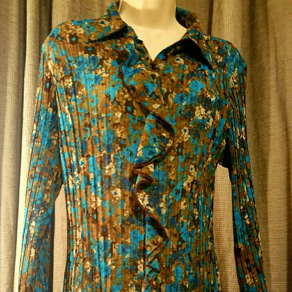 Apt 9 Teal With Floral Pattern Blouse Sz L