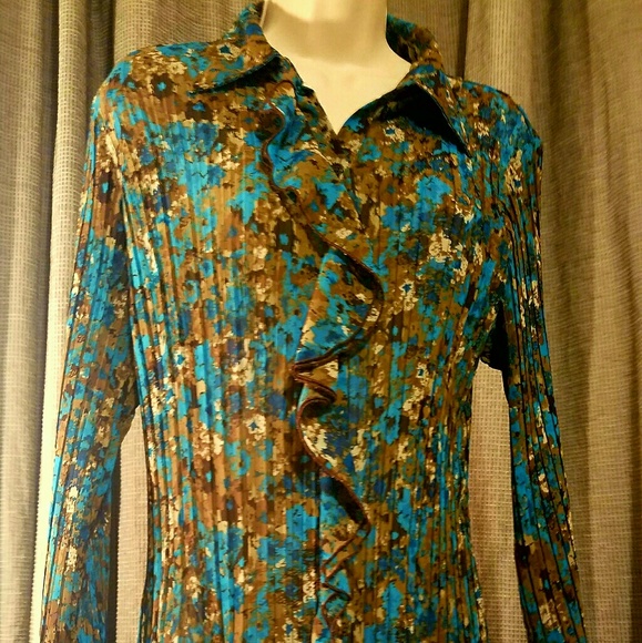 Apt 9 Teal With Floral Pattern Blouse Sz L - Picture 1 of 1