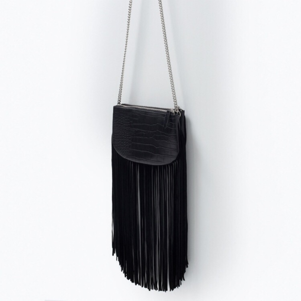 ZARA Textured Fringe Cross Body Bag