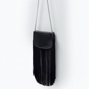 ZARA Textured Fringe Cross Body Bag