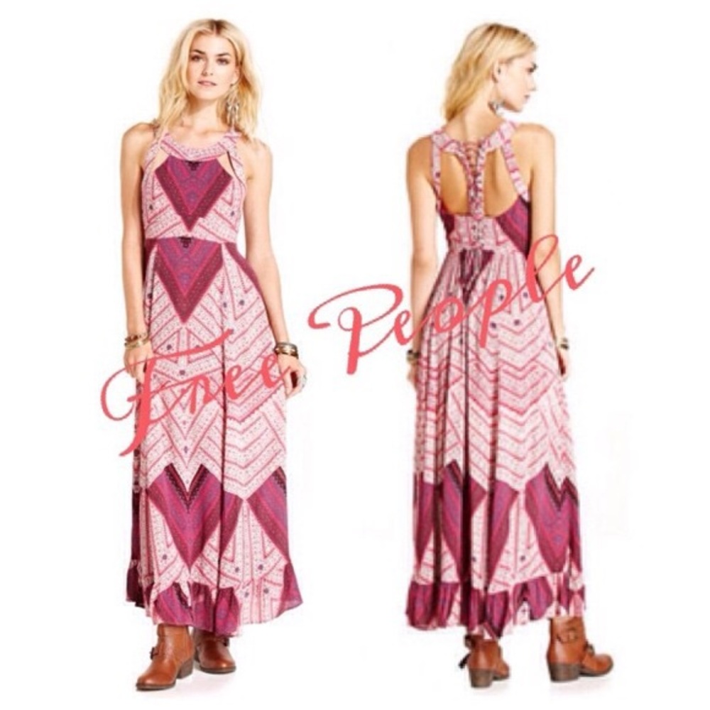 🚫SOLD🚫 Geometric print pink maxi dress