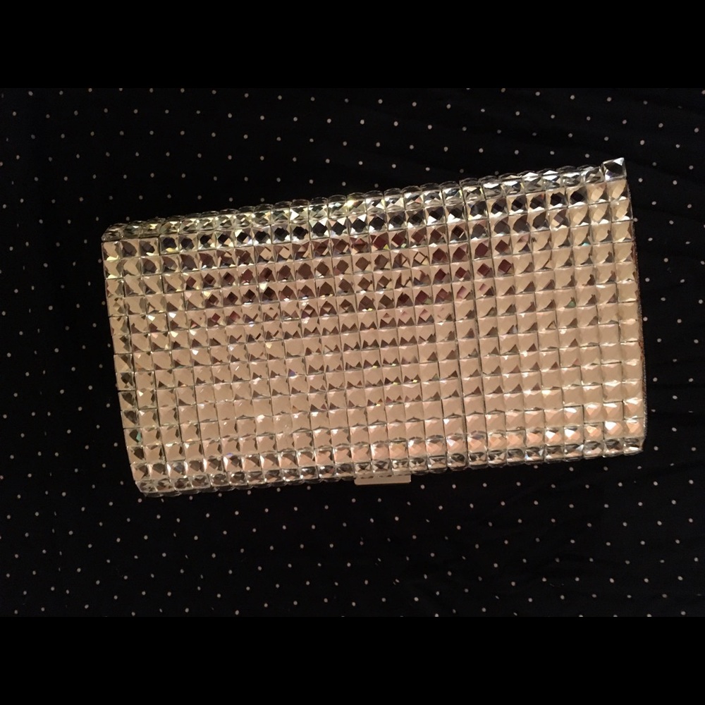 EUC Bejeweled silver clutch