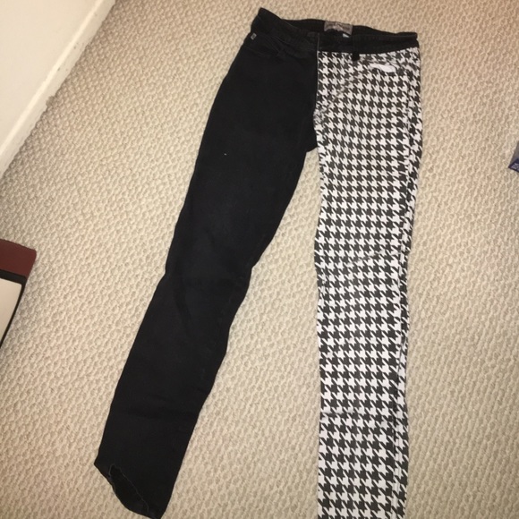 half black half white jeans womens