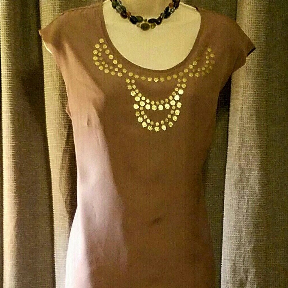 Merona Brown Dress With Gold Appliqu? Sz 14