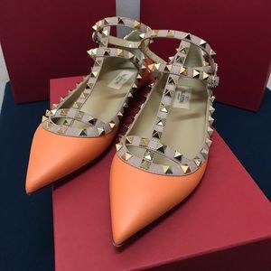 Valentino Rockstud Ballet Flat Clafskin #Orange