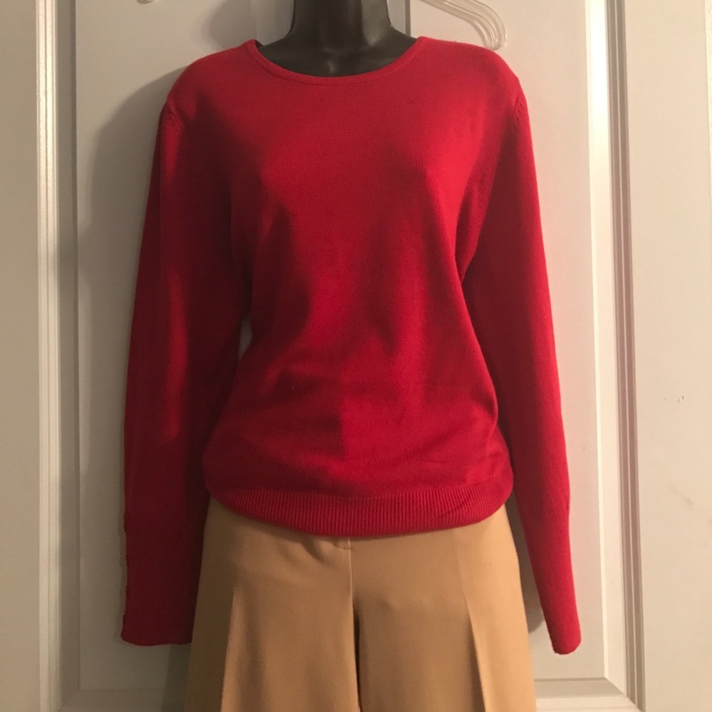 Red Crewneck Sweater with button accented sleeves