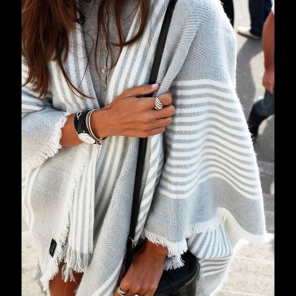 bp Accessories - Gray and white striped blanket scarf.