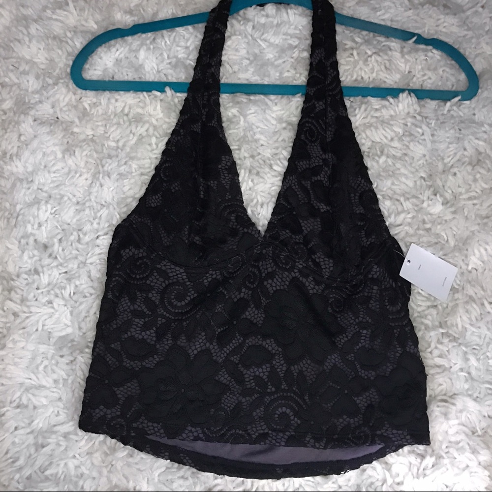 Black lace crop top