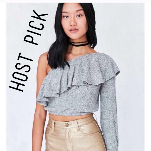 Upcycled One-Shoulder Ruffle Crop Top
