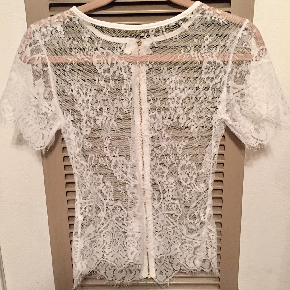 White Lace Short Sleeve Top