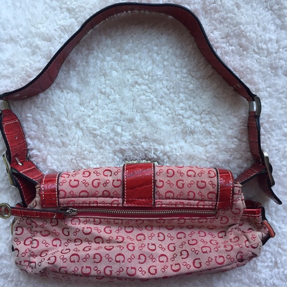 GUESS Red Jacquard Logo Leather Trim Purse - Picture 3 of 8