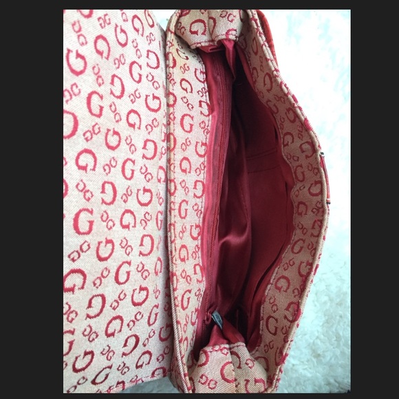 GUESS Red Jacquard Logo Leather Trim Purse - Picture 4 of 8