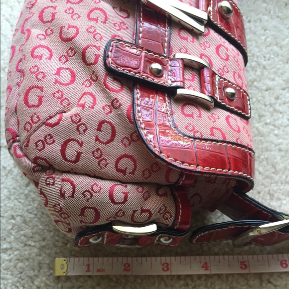 GUESS Red Jacquard Logo Leather Trim Purse - Picture 7 of 8