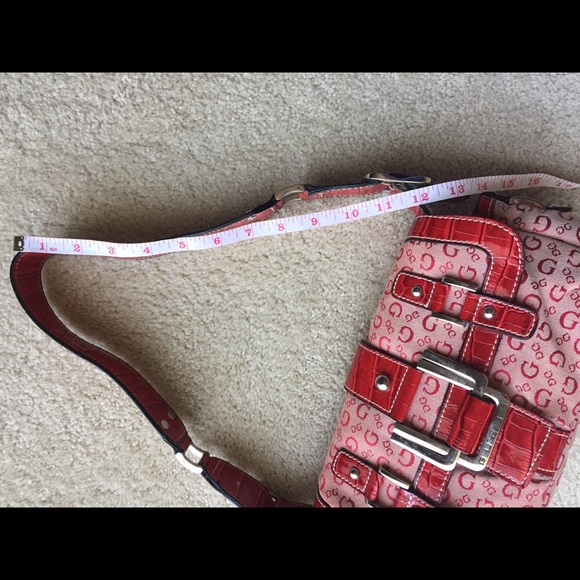 GUESS Red Jacquard Logo Leather Trim Purse - Picture 8 of 8