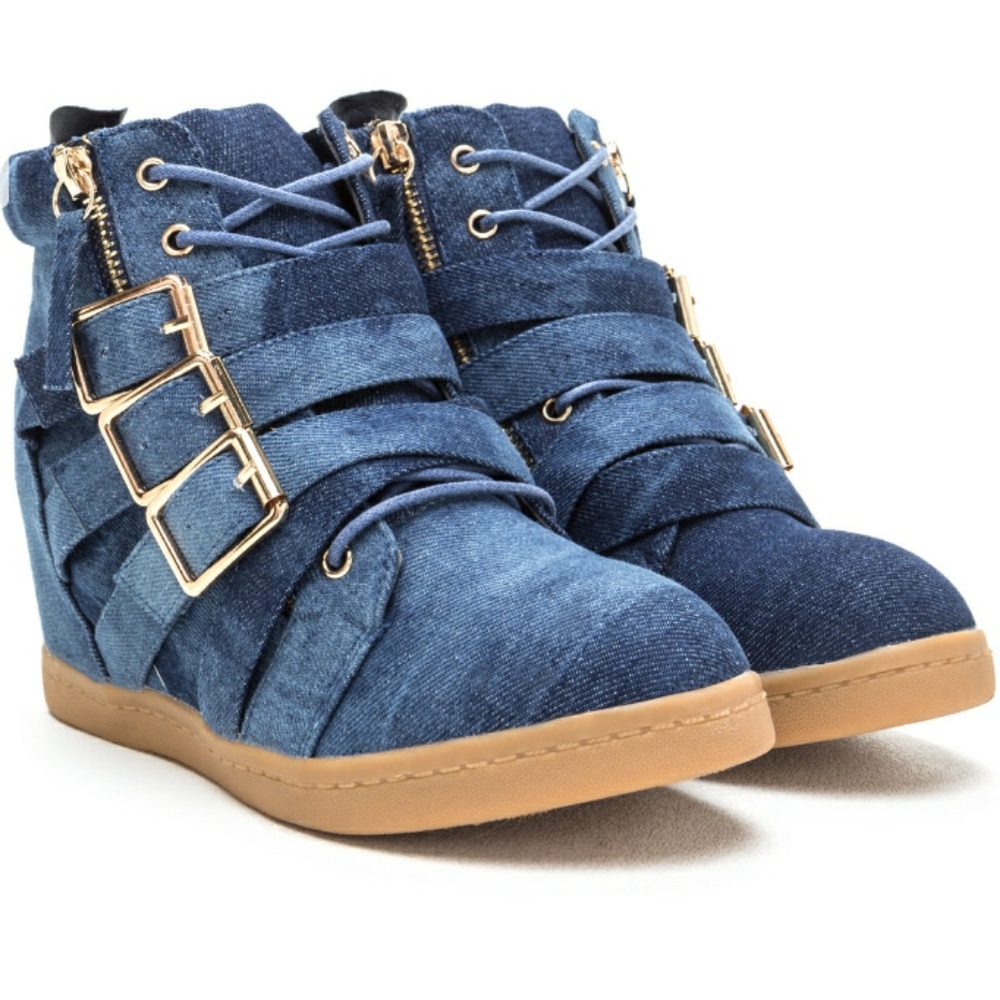 Denim wedge sneakers