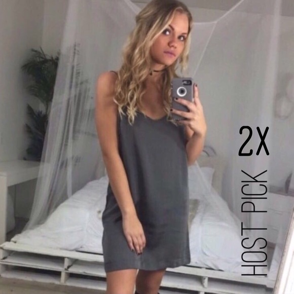 •HONEY PUNCH GRAY SATIN SLIP DRESS• - Picture 2 of 3