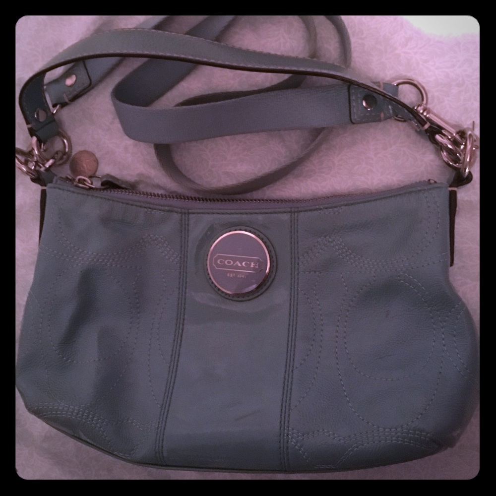 bright blue patent leather coach crossbody