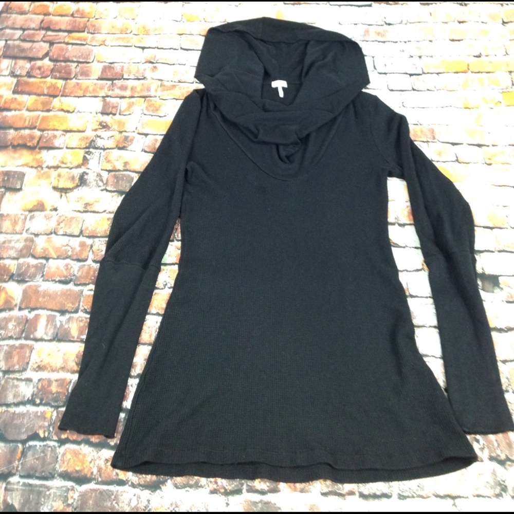 Splendid Cowl Neck Thermal Top, Black, Small