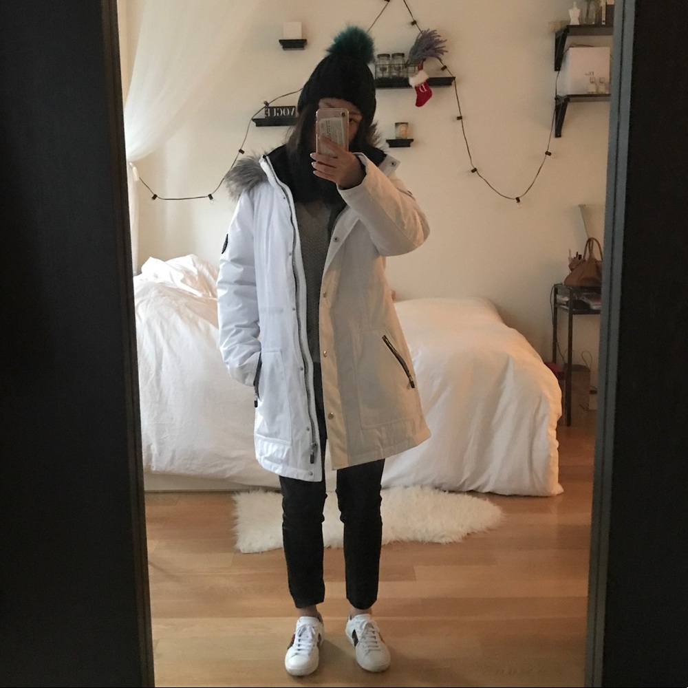 Calvin Klein Faux Fur Trim Parka White