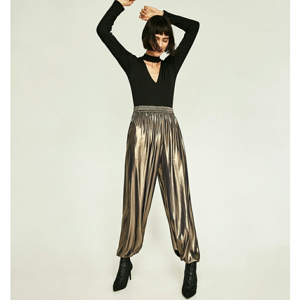 Zara Merallic Dark Silver Trousers - Picture 2 of 7