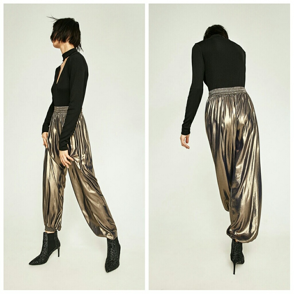 Zara Merallic Dark Silver Trousers - Picture 3 of 7
