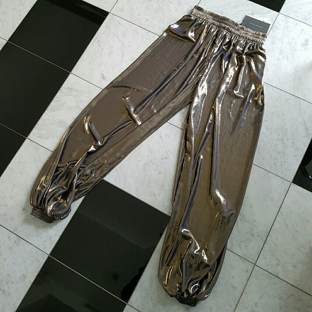 Zara Merallic Dark Silver Trousers - Picture 6 of 7