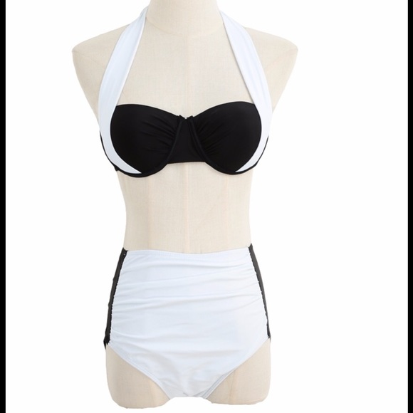 SALE!!! BLACK/WHITE HIGH WAIST BIKINI - Picture 2 of 3
