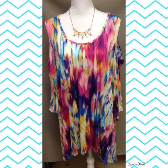 2 LEFT! Off Shoulder Colorful Print Tunic Top - Picture 2 of 6