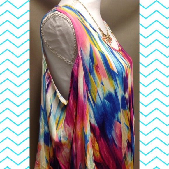 2 LEFT! Off Shoulder Colorful Print Tunic Top - Picture 3 of 6