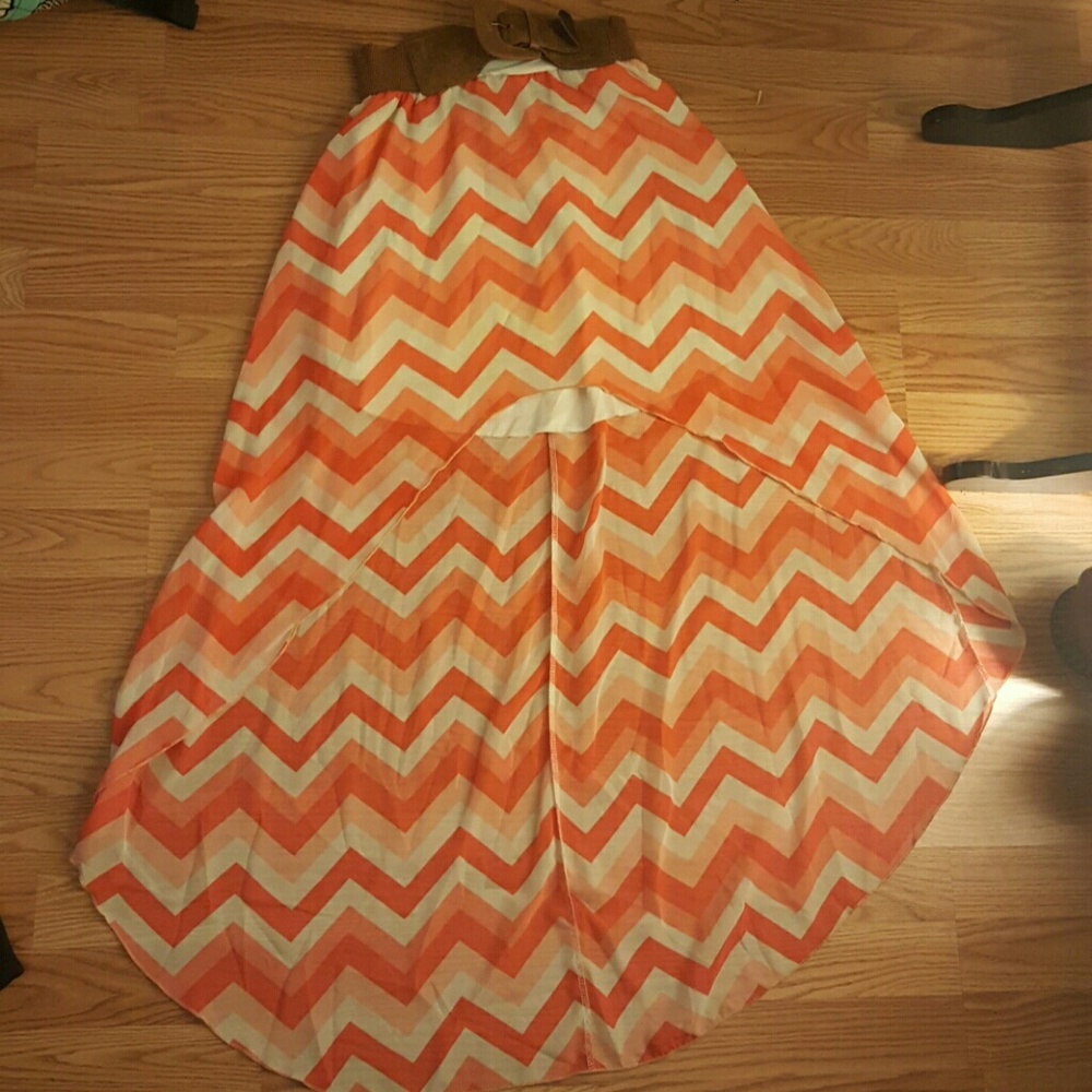 Orange striped, belted maxi skirt