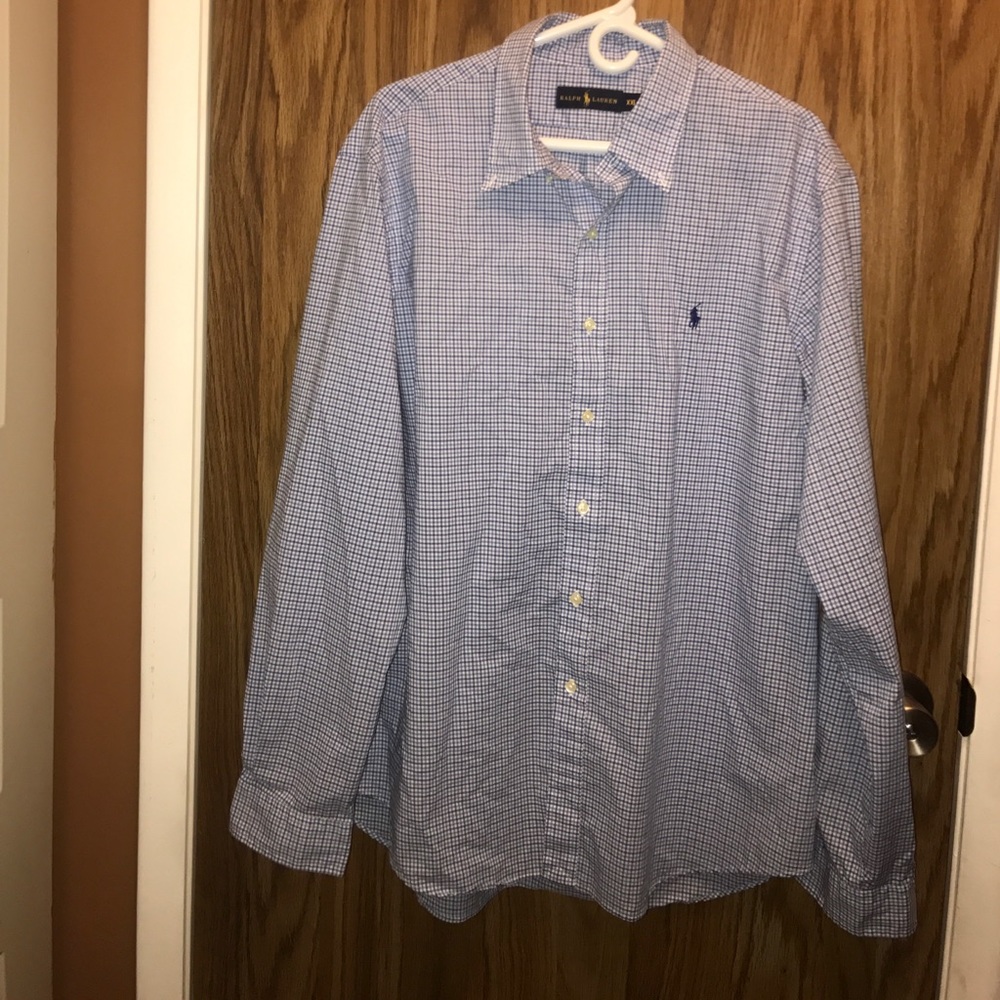Ralph Lauren blue plaid button down shirt XXL