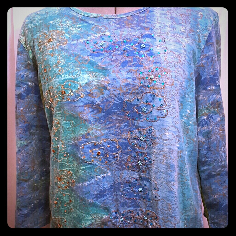 Caribbean Joe Sequined 3/4 Sleeved Shirt L/XL