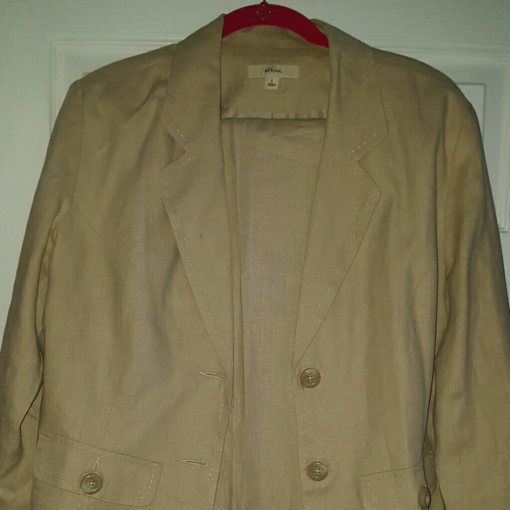Ladies Linen Tan Pant Suit