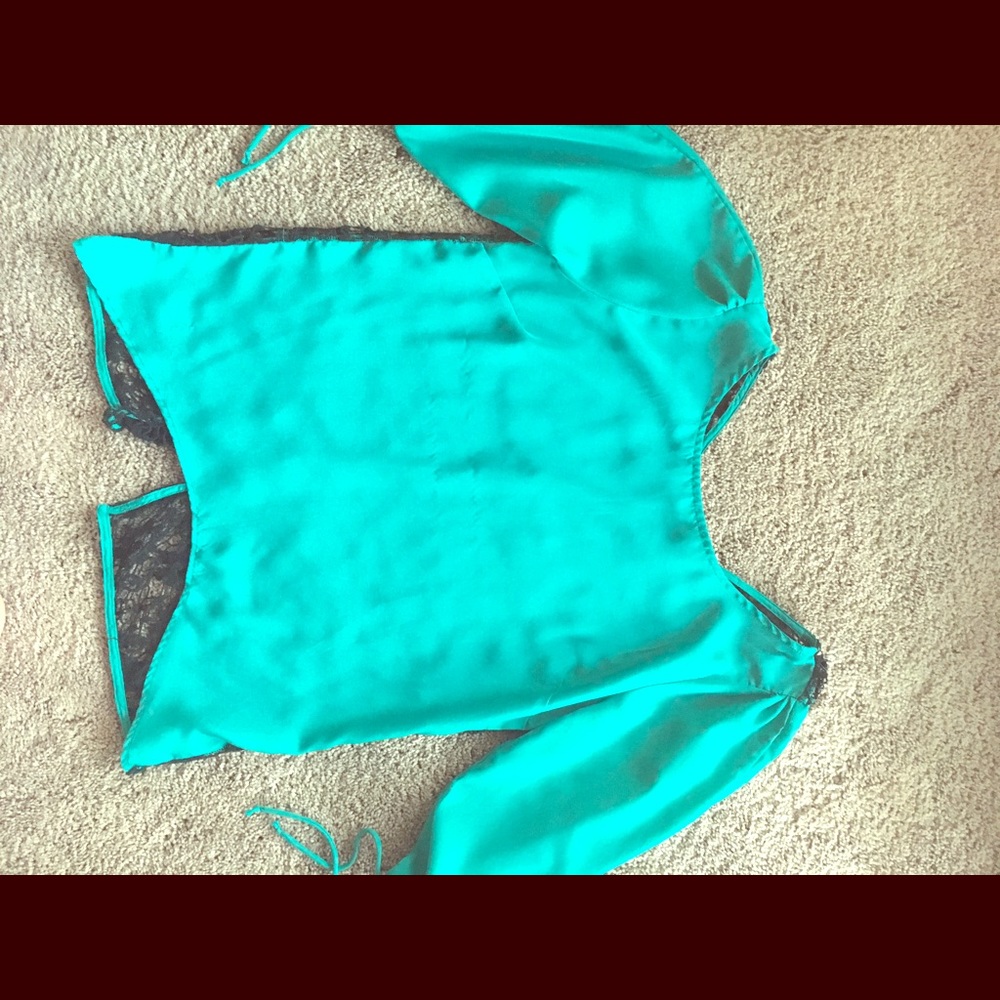 Teal lace back day trip blouse