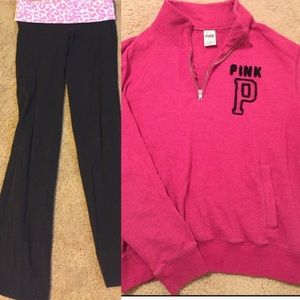 PINK quarter zip and yoga pants