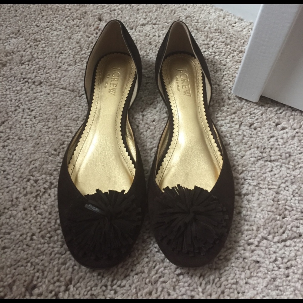 J Crew d'Orsay suede Pom Pom flats
