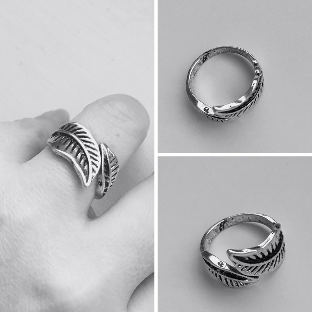 💕Silver Tone Trendy Adjustable Leaf Design Ring