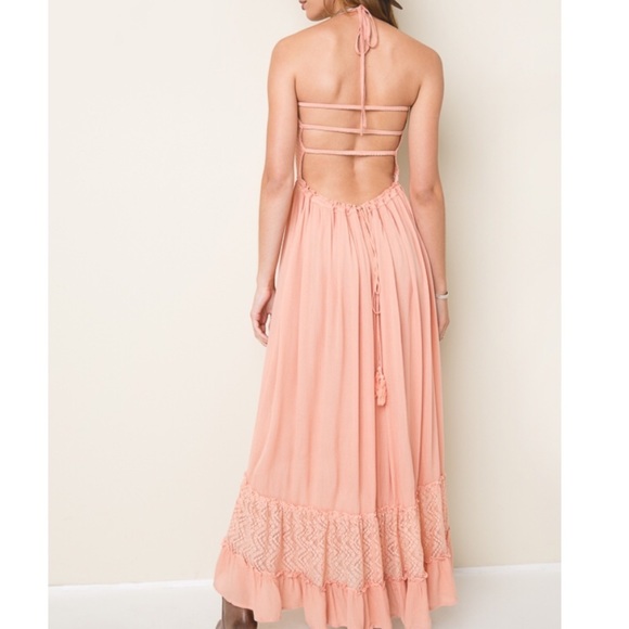 Adaline Smocked Backless Maxi Dress in Peach - Picture 3 of 7