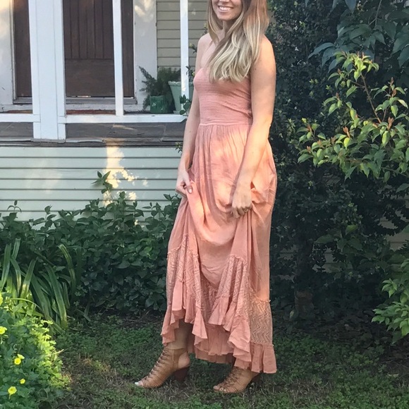 Adaline Smocked Backless Maxi Dress in Peach - Picture 2 of 7