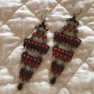 Red and gold chandelier earrings