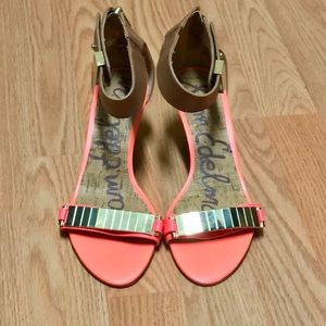 Sz 7.5 Sam Edelman Serena Wedge Coral Tan Gold