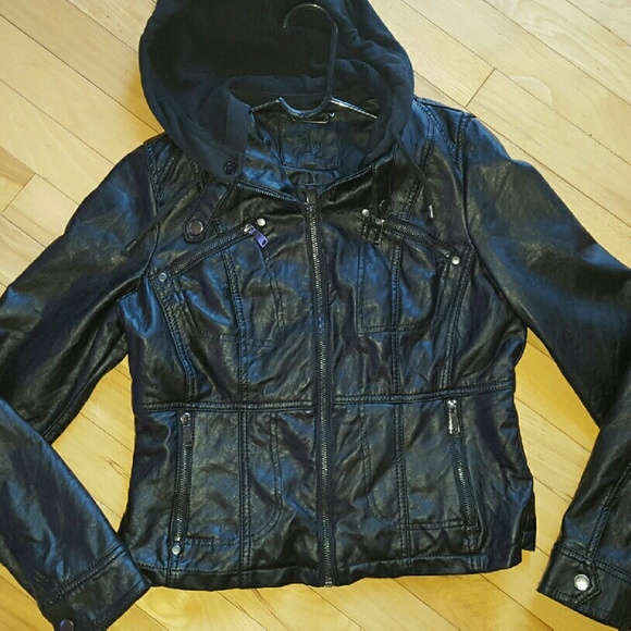Hooded Leather Bomber Jacket - Picture 1 of 2