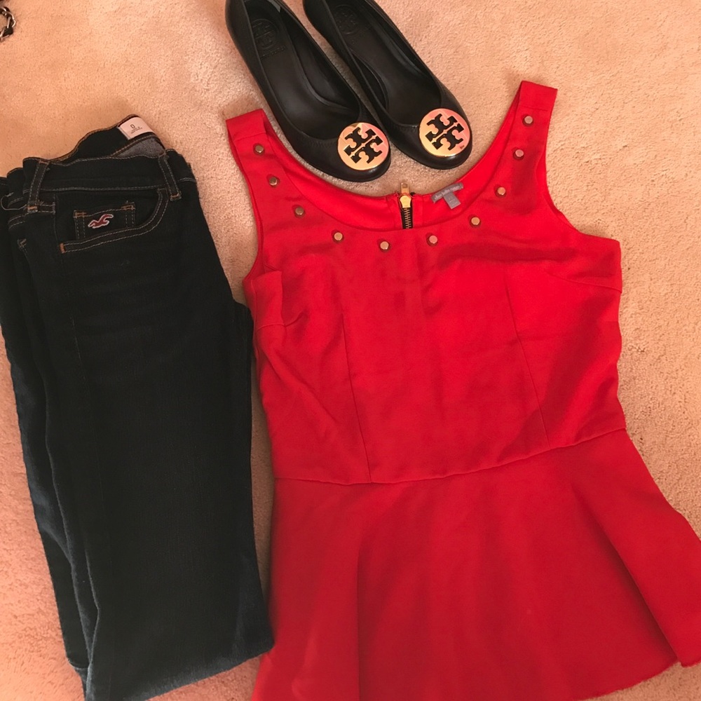 Red peplum top