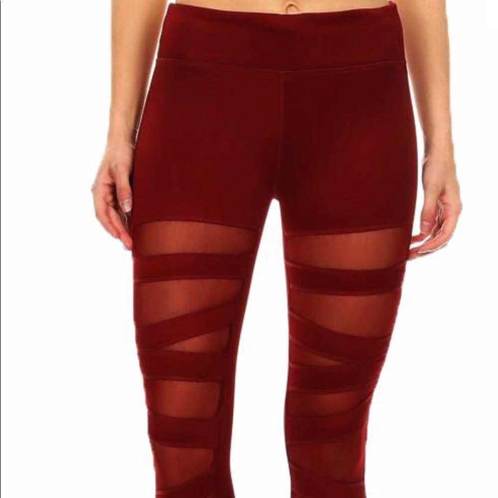 Burgundy MESH ballerina yoga workout leggings