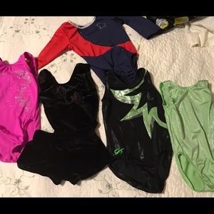 Lot of 5 gymnastic dance leotards and shorts
