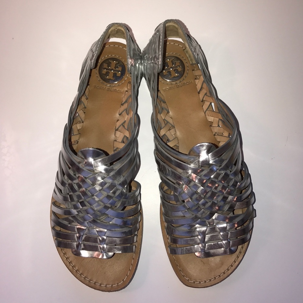 Silver Tory Burch woven sandal